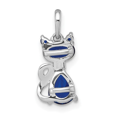 Sterling Silver Rhodium-plated Blue Lab Created Sapphire Cat Pendant