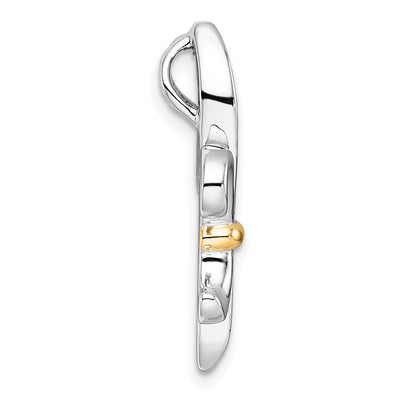 Sterling Silver Rhodium-plated with 14K Accent Polished CZ Fleur De Lis Chain Slide Pendant