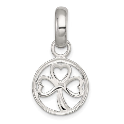 Sterling Silver Polished Cut-out 3-leaf Clover in Circle Pendant