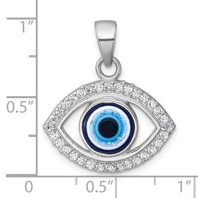 Sterling Silver Rhodium-plated Polished CZ and Glass Stone Evil Eye Pendant