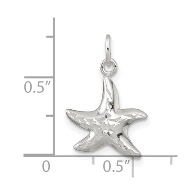 Sterling Silver Polished and Diamond-cut 3-D Starfish Charm