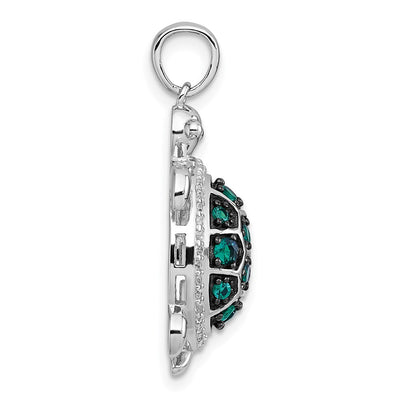 Sterling Silver White and Black Rhodium-plated White and Green CZ Turtle Pendant