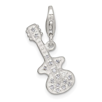 Sterling Silver Polished CZ Guitar with Lobster Clasp Charm