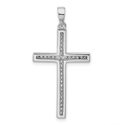 Sterling Silver Rhodium-plated Polished Pavé CZ Latin Cross Pendant, 36 x 18.2mm