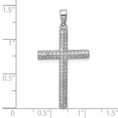 Sterling Silver Rhodium-plated Polished Pavé CZ Latin Cross Pendant, 36 x 18.2mm