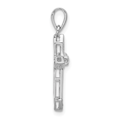 Sterling Silver Rhodium-plated CZ Polished Pointed Cross Pendant