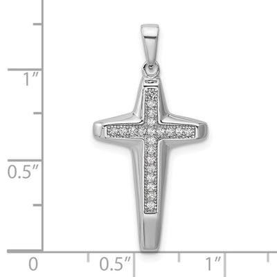Sterling Silver Rhodium-plated CZ Polished Cross Pendant, 30.4 x 15.2mm