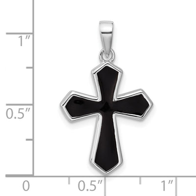 Sterling Silver Rhodium-plated Polished Black Enameled Cross Pendant
