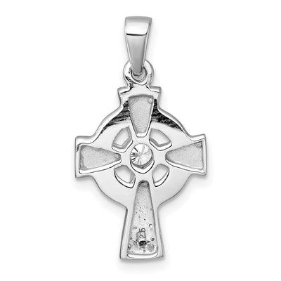 Sterling Silver Rhodium-plated Polished CZ Center Celtic Cross Pendant