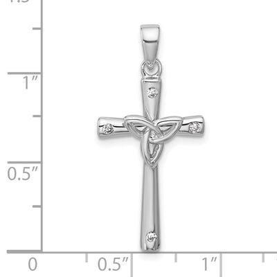 Sterling Silver Rhodium-plated CZ Polished Celtic Trinity Cross Pendant