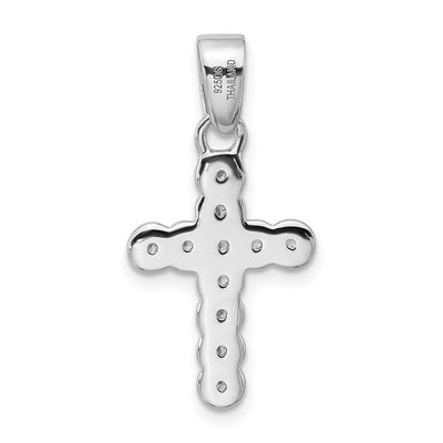 Sterling Silver Rhodium-plated CZ Polished Cross Pendant, 26.4 x 12.8mm