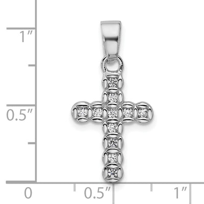 Sterling Silver Rhodium-plated CZ Polished Cross Pendant, 26.4 x 12.8mm