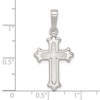 Sterling Silver Polished and Textured Fleur de Lis Cross Pendant