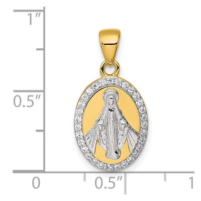 Sterling Silver Gold-tone and Rhodium-plated Polished Miraculous Medal Pendant, 21 x 11.5mm