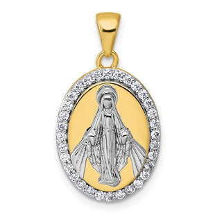 Sterling Silver Gold-tone and Rhodium-plated Polished Miraculous Medal Pendant (Style QC11657)
