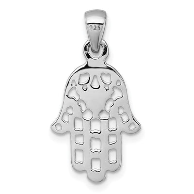Sterling Silver Rhodium-plated Polished And Textured Pierced Hamsa Pendant