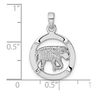 Sterling Silver Rhodium-plated Polished Reversible Aries Ram in Circle Zodiac Pendant