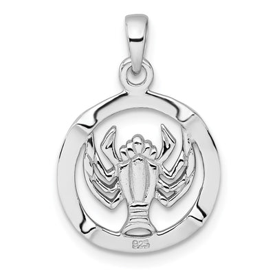 Sterling Silver Rhodium-plated Polished Reversible Cancer Crab in Circle Zodiac Pendant