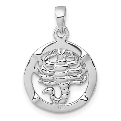 Sterling Silver Rhodium-plated Polished Reversible Scorpio in Circle Zodiac Pendant
