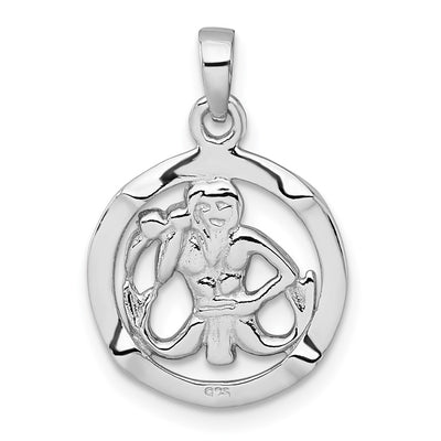 Sterling Silver Rhodium-plated Polished Reversible Aquarius in Circle Zodiac Pendant