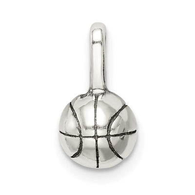 Sterling Silver Antiqued Basketball Charm, 14 x 7mm