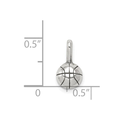 Sterling Silver Antiqued Basketball Charm, 14 x 7mm