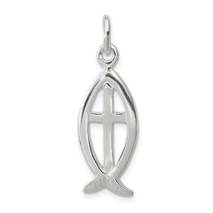 Sterling Silver Ichthus Fish Cross Charm (Style QC1996)