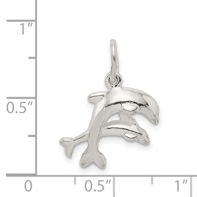 Sterling Silver Dolphins Charm, 22 x 18mm