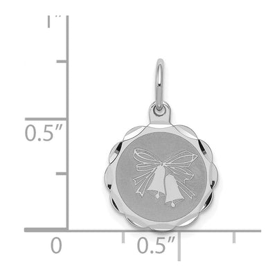Sterling Silver Rhodium-plated Wedding Bells Disc Charm, 15 x 13mm