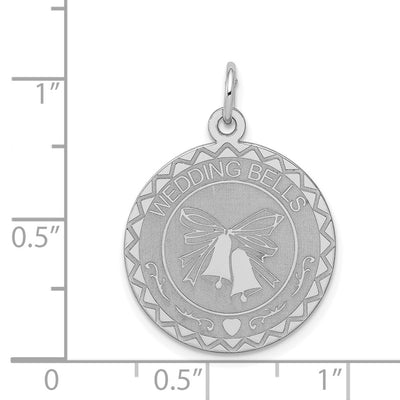 Sterling Silver Rhodium-plated Wedding Bells Disc Charm, 27 x 20mm