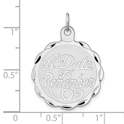 Sterling Silver Rhodium-plated A Date To Remember Disc Charm, 30 x 23mm