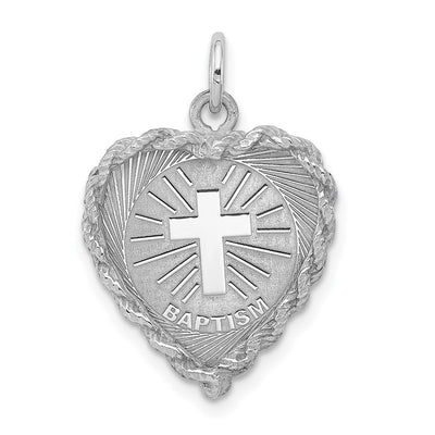 Sterling Silver Rhodium-plated Baptism Disc Charm, 25 x 17mm
