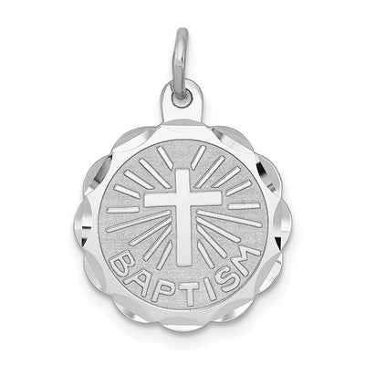 Sterling Silver Rhodium-plated Baptism Disc Charm, 20 x 15mm
