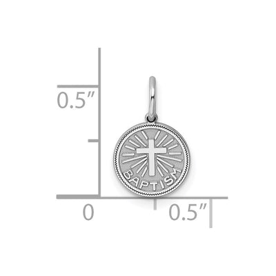 Sterling Silver Rhodium-plated Baptism Disc Charm, 15 x 10mm
