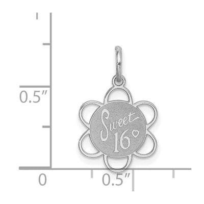 Sterling Silver Rhodium-plated Sweet Sixteen Disc Charm, 21 x 18mm