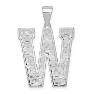 Sterling Silver Rhodium-plated Letter W Initial Pendant (Style QC2766W)