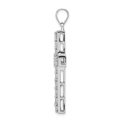 Sterling Silver Rhodium-plated CZ Latin Cross Pendant, 42 x 25mm