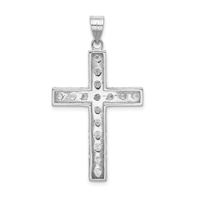Sterling Silver Rhodium-plated CZ Latin Cross Pendant, 42 x 25mm