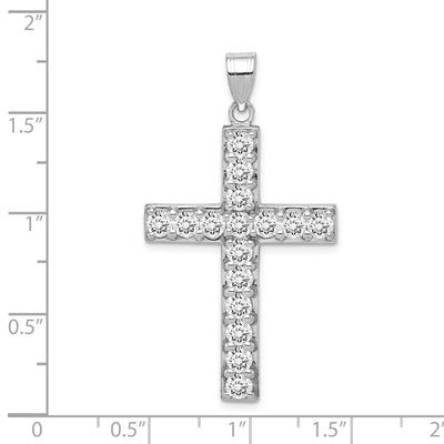 Sterling Silver Rhodium-plated CZ Latin Cross Pendant, 42 x 25mm
