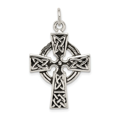 Sterling Silver Antiqued Celtic Cross Charm, 34 x 23mm