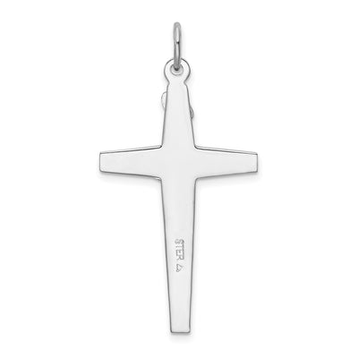 Sterling Silver Platinum-plated Enameled Crucifix Pendant, 41 x 13mm
