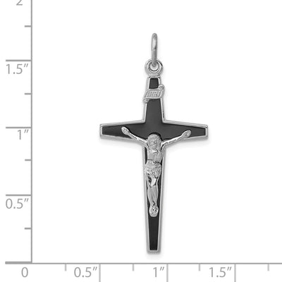 Sterling Silver Platinum-plated Enameled Crucifix Pendant, 41 x 13mm