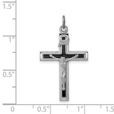 Sterling Silver Platinum-plated Enameled Crucifix Pendant, 31 x 17mm