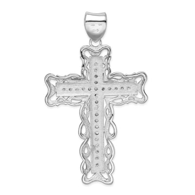 Sterling Silver Rhodium-plated CZ Crucifix Pendant, 83 x 50mm