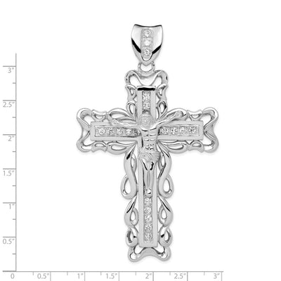 Sterling Silver Rhodium-plated CZ Crucifix Pendant, 83 x 50mm