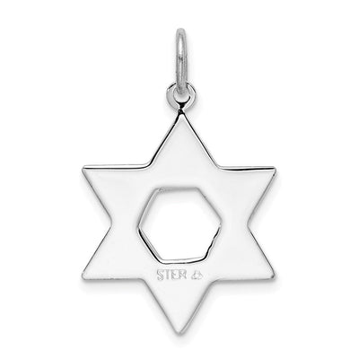 Sterling Silver Platinum-plated Star of David Charm, 24 x 20mm
