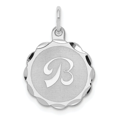 Sterling Silver Rhodium-plated Brocaded Letter Initial Charm, 22 x 16mm