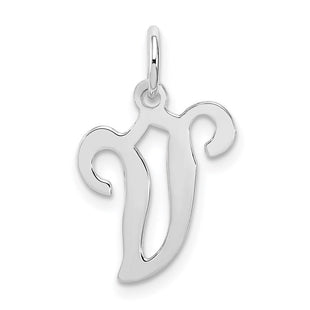 Sterling Silver Rhodium-plated Stamped Letter Initial Charm Pendant for Necklace or Bracelet (Style QC4163V)