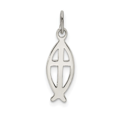 Sterling Silver Ichthus Fish Cross Charm, 18 x 6mm