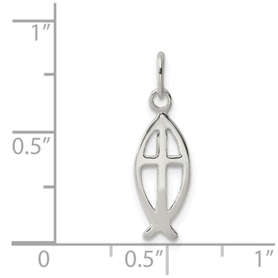 Sterling Silver Ichthus Fish Cross Charm, 18 x 6mm